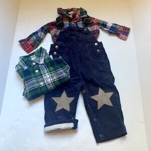 Baby Boden Blue Cord Lined Star Overalls Outfit Bundle